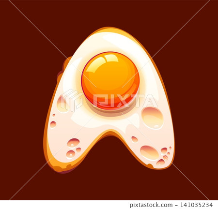 Cartoon fried egg breakfast kids ABC type, font letter A. Fried egg breakfast type font symbol, cooked yolk and white English alphabet vector letter. Omelette typeset letter Cartoon fried egg breakfast kids ABC type, font letter A. Fried egg breakfast type font symbol, cooked yolk and white English alphabet vector letter. Omelette typeset letter 141035234