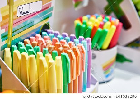 Colored markers in store Colored markers in store 141035290