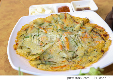 Crispy Pan Fried Traditional Korean Potato Pancake Gamjajeon 141035302