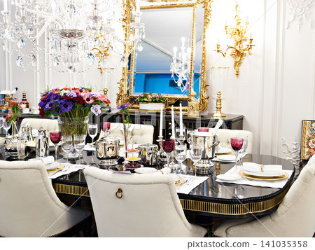 Luxury table set for festive dinner Luxury table set for festive dinner 141035358