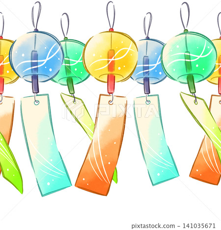 Pattern of wind chimes swaying in the breeze 141035671