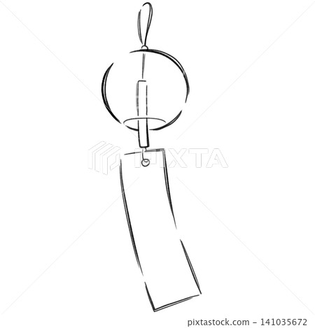 An illustration (line drawing) of wind chimes swaying in the breeze. 141035672