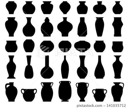 Black silhouettes of vases and pottery different shapes and sizes Black silhouettes of vases and pottery different shapes and sizes 141035712
