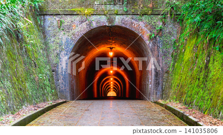 Meiji Tunnel on the Old Tokaido Road in Utsunoya, Shizuoka, Japan Meiji Tunnel on the Old Tokaido Road in Utsunoya, Shizuoka, Japan 141035806