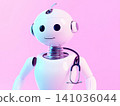 Advanced robot with stethoscope in a futuristic pink setting showcasing AI and healthcare innovation 141036044