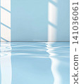 Reflections of abstract tranquil minimalist light and waves in a modern clean blue serene setting 141036061