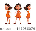 Animated character of a girl in a dress with a cute smile and stylish pose illustration 141036079