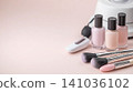 Nail polish and manicure cosmetics with makeup tools for beauty brushes in pink salon style 141036102