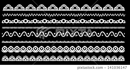 Lace vector frame and border pattern scallop with trim vintage line. Ribbon design edge and lace easter paper with fabric wave vector. Circle lace floral and embroidery border graphic Lace vector frame and border pattern scallop with trim vintage line. Ribbon design edge and lace easter paper with fabric wave vector. Circle lace floral and embroidery border graphic 141036147