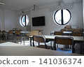 Empty classroom with desks and chairs 141036374