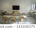 Empty classroom with modern desks and television 141036375