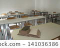 Old books on desk in empty classroom 141036386