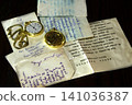 Vintage handwritten letters with gold pocket watches 141036387