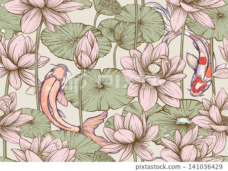 Lotus seamless floral pattern Lotus seamless floral pattern 141036429