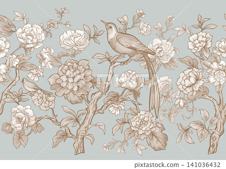 chinoiserie pattern with birds chinoiserie pattern with birds 141036432