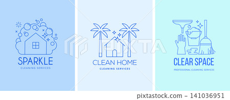 Modern minimal line art logo collection for cleaning businesses and housekeeping services Modern minimal line art logo collection for cleaning businesses and housekeeping services 141036951