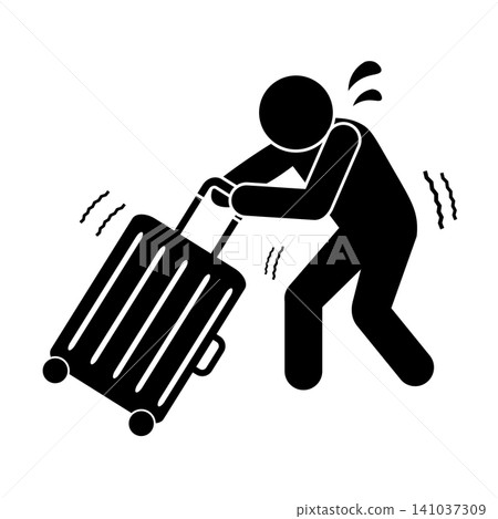 An icon of a person struggling to pull a heavy suitcase. An icon of a person struggling to pull a heavy suitcase. 141037309