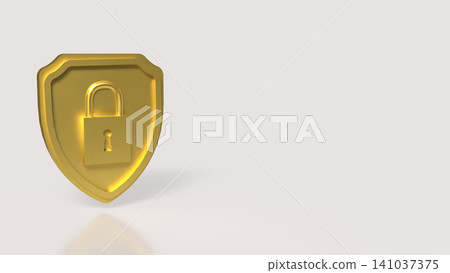 Golden Shield Padlock Symbol For Data Security Protection 3d render. Golden Shield Padlock Symbol For Data Security Protection 3d render. 141037375