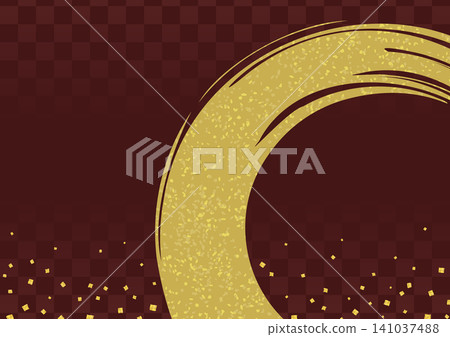 A luxurious Japanese-style frame background illustration with copy space, featuring a maroon checkered pattern combined with a circle of golden calligraphy. A luxurious Japanese-style frame background illustration with copy space, featuring a maroon checkered pattern combined with a circle of golden calligraphy. 141037488