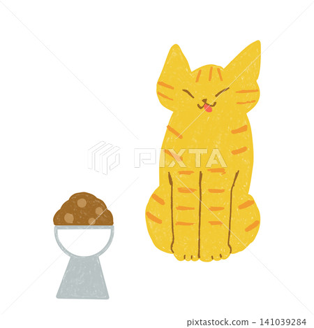 A tabby cat that is happy to eat A tabby cat that is happy to eat 141039284
