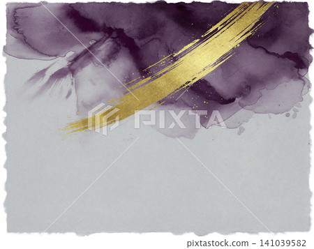 A dynamic Japanese paper background with deep purple watercolor and sharp gold brushstrokes at the top. A dynamic Japanese paper background with deep purple watercolor and sharp gold brushstrokes at the top. 141039582