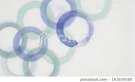 A background of mint and indigo watercolor circles superimposed on cream-colored Japanese paper. 141039589