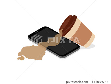 coffee spilled on a smartphone screen on white background coffee spilled on a smartphone screen on white background 141039755