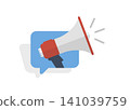 loudspeaker megaphone with a blue chat bubble icon illustration 141039759