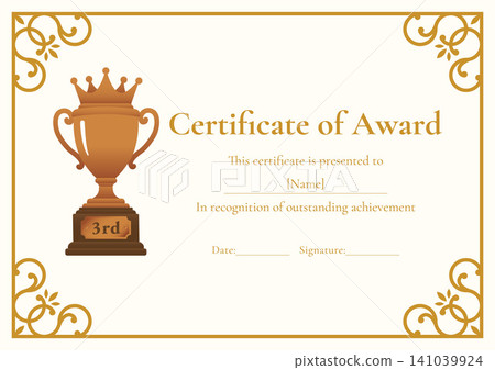 3rd Place Award Certificate Template | Bronze Trophy and Decorative Frame A4 Landscape 3rd Place Award Certificate Template | Bronze Trophy and Decorative Frame A4 Landscape 141039924
