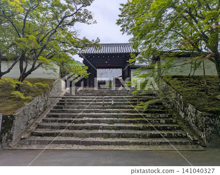 May 2026, Kyoto, Rakuhoku: The Imperial Messenger Gate and green maple leaves of Manshuin Monzeki Temple. May 2026, Kyoto, Rakuhoku: The Imperial Messenger Gate and green maple leaves of Manshuin Monzeki Temple. 141040327