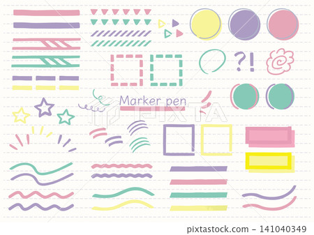 Marker pen style handwritten line vector illustration material set - cute pastel colors - for women Marker pen style handwritten line vector illustration material set - cute pastel colors - for women 141040349