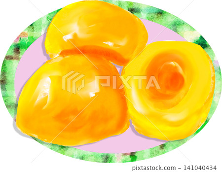香甜可口的黃桃甜點(水彩/粉彩風格插畫) 香甜可口的黃桃甜點(水彩/粉彩風格插畫) 141040434