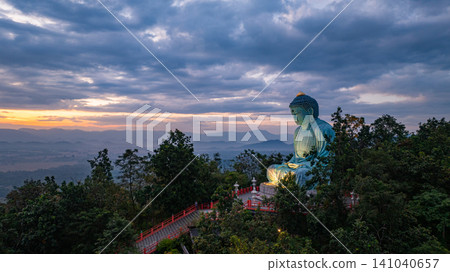 Aerial view of Majestic Buddha at sunrise Aerial view of Majestic Buddha at sunrise 141040657