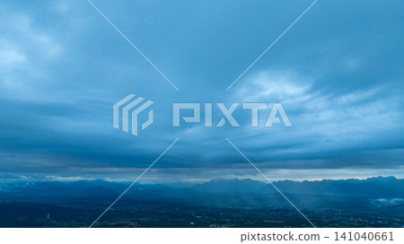 Aerial view of Cloud-Covered Mountain Peak Aerial view of Cloud-Covered Mountain Peak 141040661