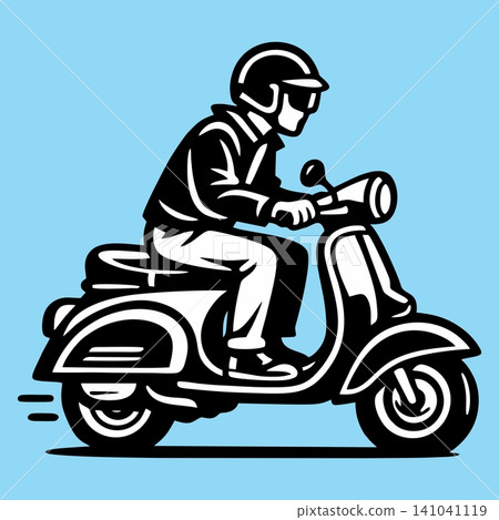 Vector illustration of a vintage scooter rider. Vector illustration of a vintage scooter rider. 141041119