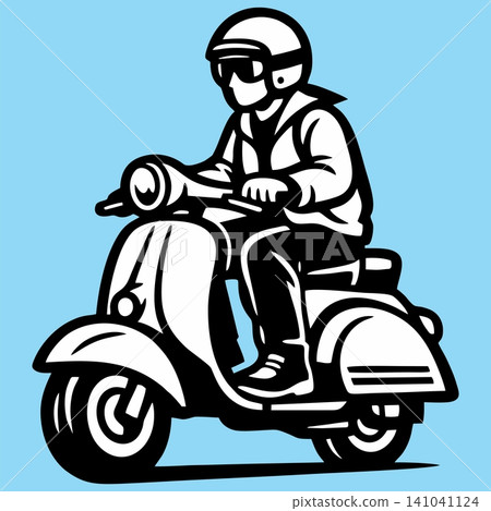 Vector illustration of a vintage scooter rider. Vector illustration of a vintage scooter rider. 141041124