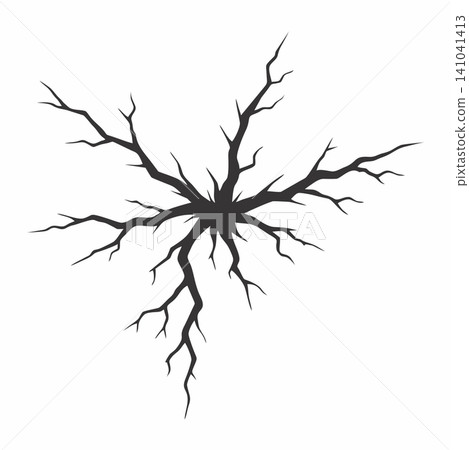 An abstract vector illustration featuring cracks in the ground or a concrete surface with a dramatic branching pattern. An abstract vector illustration featuring cracks in the ground or a concrete surface with a dramatic branching pattern. 141041413
