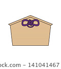 Simple illustration of a votive tablet with purple string. 141041467
