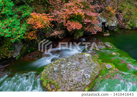 位於長野縣知野市橫谷溪谷澀川上游的押通隱瀑布,是秋季紅葉最美的地方。 位於長野縣知野市橫谷溪谷澀川上游的押通隱瀑布,是秋季紅葉最美的地方。 141041643