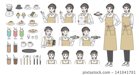 女性咖啡店員插畫素材集 女性咖啡店員插畫素材集 141041781