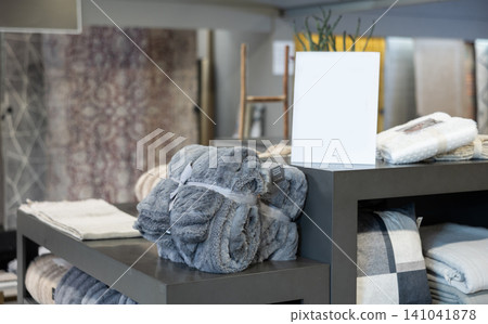 Soft blankets displayed in hardware store Soft blankets displayed in hardware store 141041878