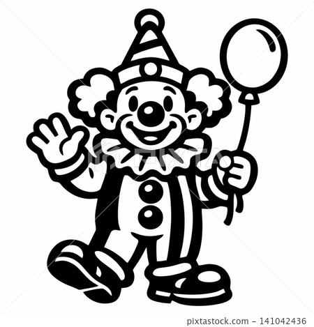 A cute cartoon vector illustration featuring a cheerful clown holding a balloon. A cute cartoon vector illustration featuring a cheerful clown holding a balloon. 141042436