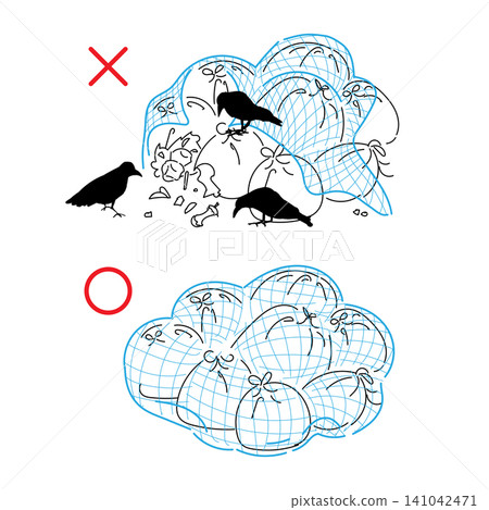 A comparative illustration of the correct way to use garbage nets and measures against crows. A comparative illustration of the correct way to use garbage nets and measures against crows. 141042471