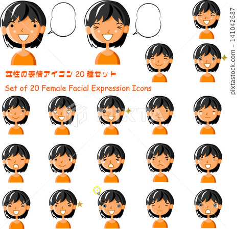 Set of 20 female facial expression icons (for blogs, social media, and speech bubble support) Set of 20 female facial expression icons (for blogs, social media, and speech bubble support) 141042687