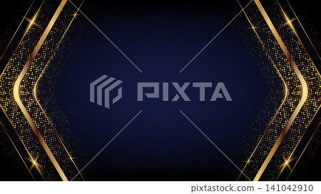 Luxury Black and Gold Abstract Background with Copy Space, Shining Particles and Elegant Glitter Wave Frame Luxury Black and Gold Abstract Background with Copy Space, Shining Particles and Elegant Glitter Wave Frame 141042910