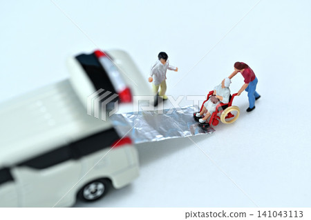 Caregiving wheelchair and welfare vehicle pick-up image Caregiving wheelchair and welfare vehicle pick-up image 141043113