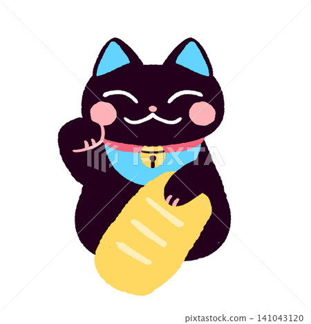 Illustration of a black beckoning cat Illustration of a black beckoning cat 141043120
