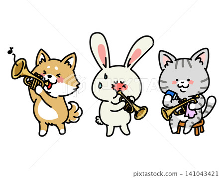 Animal character set for practicing the trumpet Animal character set for practicing the trumpet 141043421