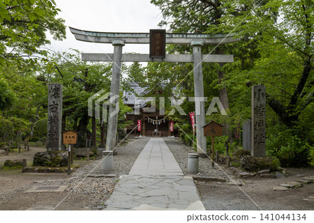 初夏時節,小諸城內通往海古神社的道路和鳥居。 初夏時節,小諸城內通往海古神社的道路和鳥居。 141044134