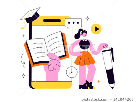 Online Course Vector Illustration Featuring E Learning Platform, Virtual Education, Video Lessons, Digital Distance Learning, And Online Training Online Course Vector Illustration Featuring E Learning Platform, Virtual Education, Video Lessons, Digital Distance Learning, And Online Training 141044205